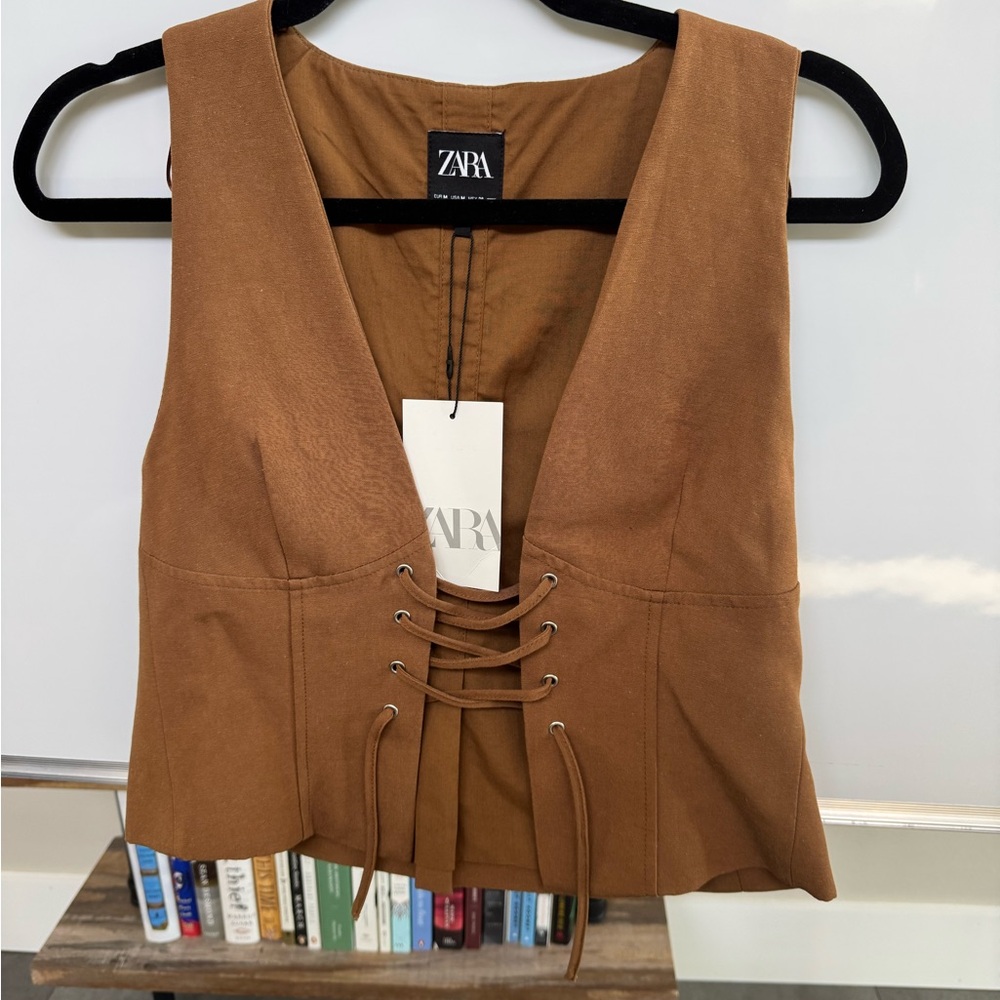 Zara Women's Brown Lace-Up Top